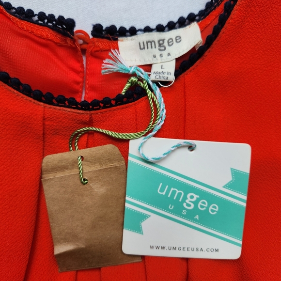 Umgee The Virginia Shift Dress Pleated Sleeveless Orange Navy Blue New Large - Picture 11 of 15